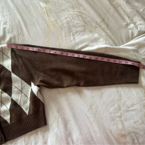 H&M Divided Brown and White Argyle Loose Cropped Cardigan - Women’s Size S - Picture 8 of 10